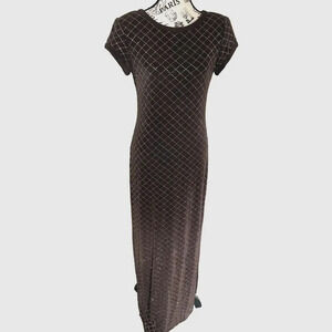 Vintage 90s Huey Waltzer Saks 5th Cap Sleeve Brown Maxi Shimmery Evening Dress 8